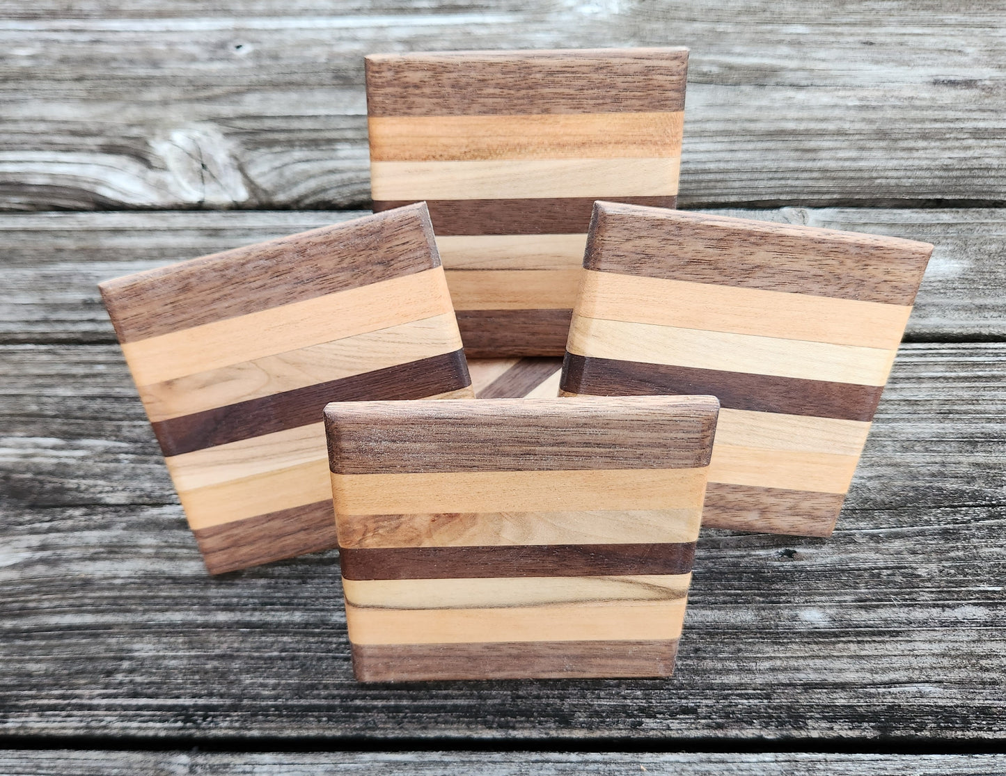 Coaster w/holder - 4 pk matched - Wnt/Ch/Mpl/Wnt/Mpl/Ch/Wnt