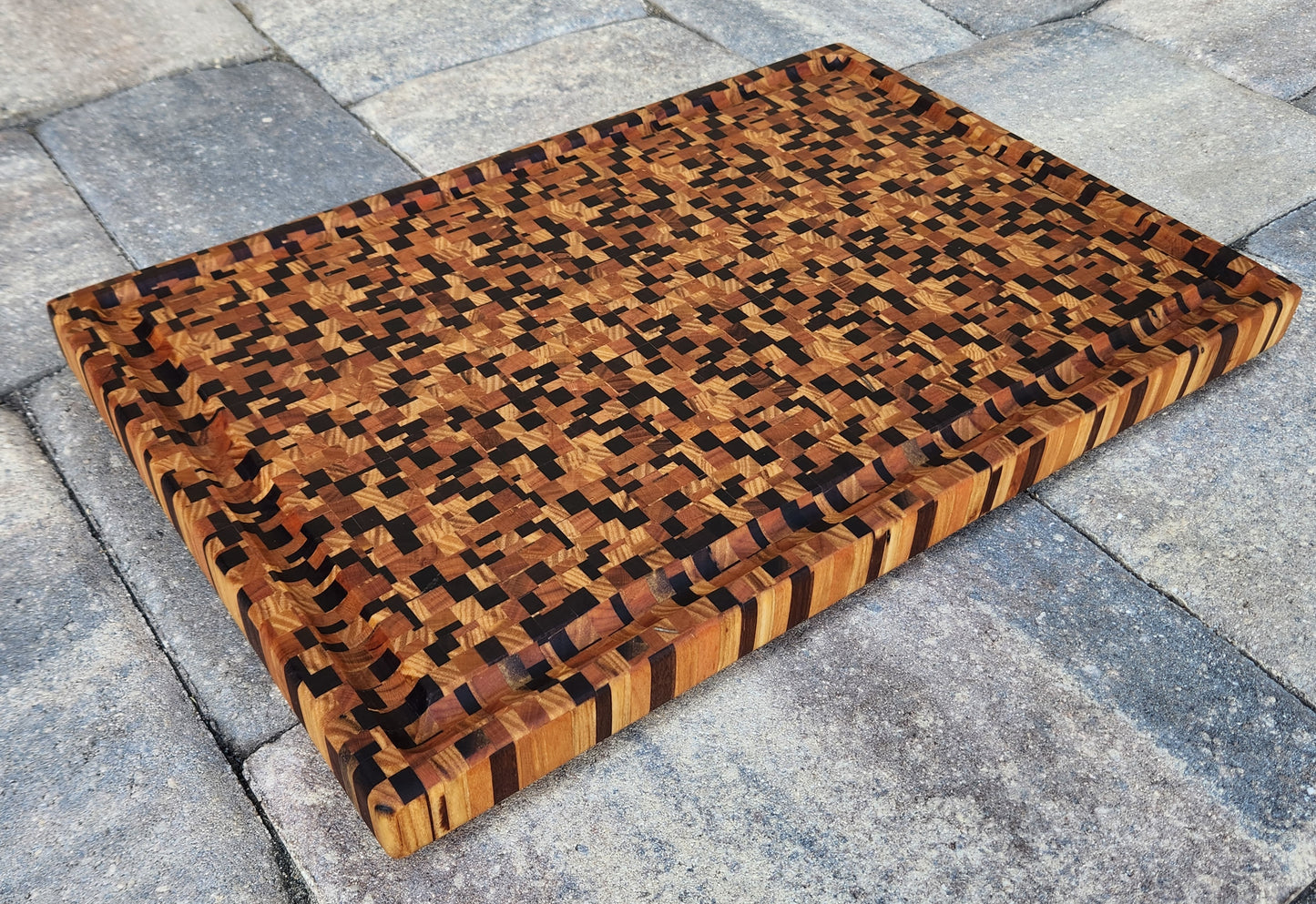 Chaotic Pattern Cutting Board - large w/Juice Groove - Walnut/Ash/Cherry